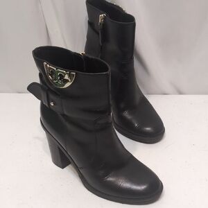 Tori Burch Elegant Black 4" Heeled Leather Boots with Gold Accent Size 5 Medium